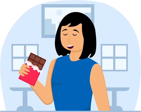 Mulher comendo chocolate  Ilustração