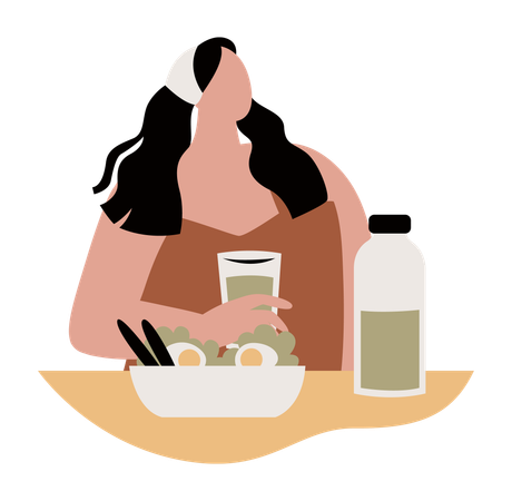 Mulher comendo comida saudável  Ilustração
