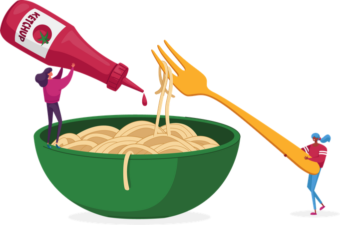 Mulher comendo espaguete  Ilustração
