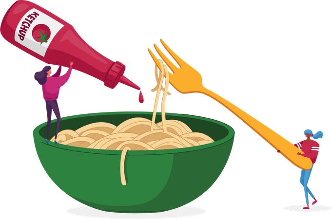 Mulher comendo espaguete  Ilustração