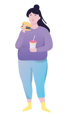 Mulher comendo fast-food  Ilustração