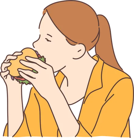 Fêmea comendo hambúrguer  Ilustração