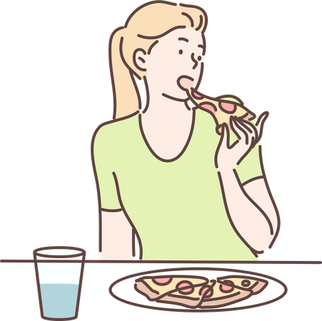 Mulher comendo pizza  Ilustração