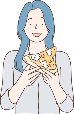 Mulher comendo pizza  Ilustração