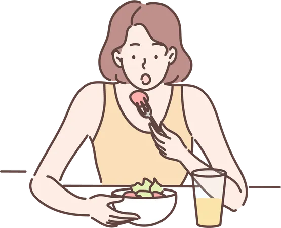 Mulher comendo salada  Ilustração