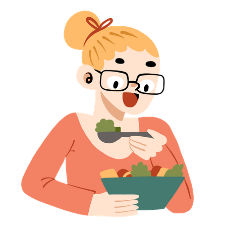 Mulher comendo salada  Ilustração