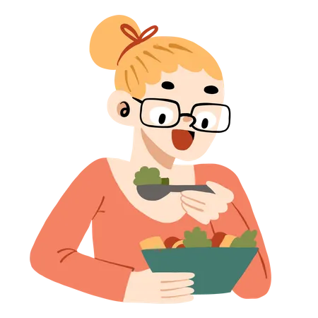 Mulher comendo salada  Ilustração