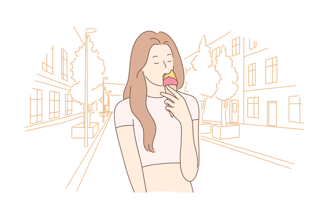Mulher tomando sorvete  Ilustração