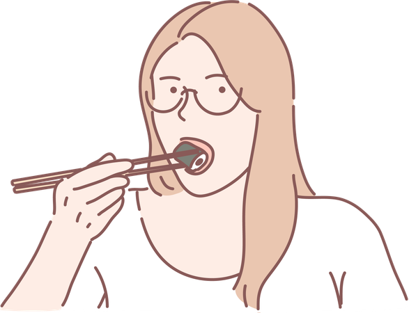 Mulher comendo sushi  Ilustração