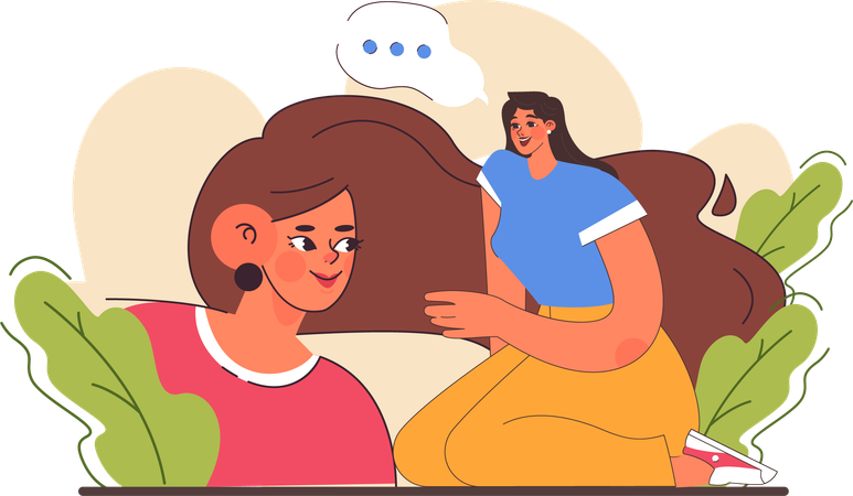 Mulher compartilhando conversa com amigo  Ilustração