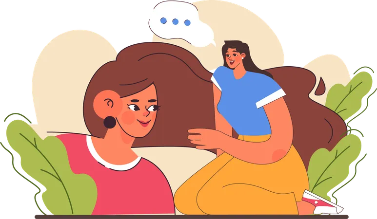 Mulher compartilhando conversa com amigo  Ilustração