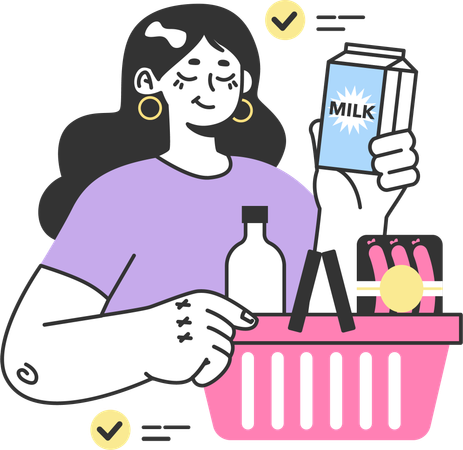 Mulher compra caixa de leite  Ilustração