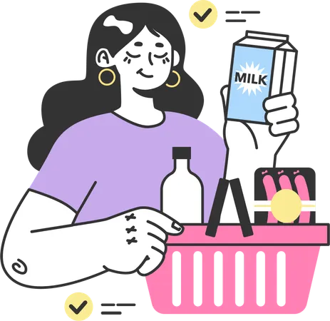 Mulher compra caixa de leite  Ilustração