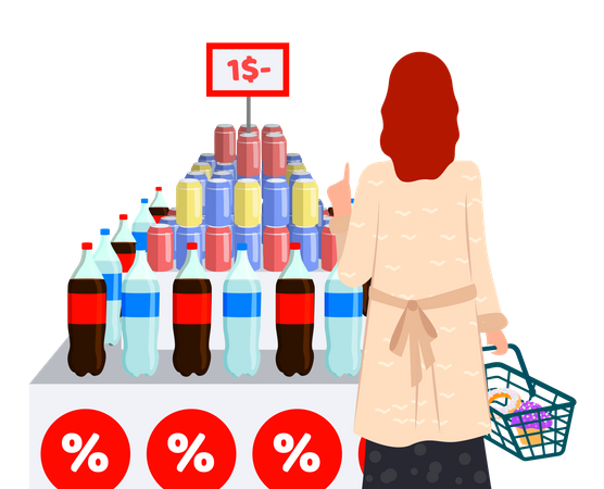 Mulher comprando bebidas geladas  Ilustração