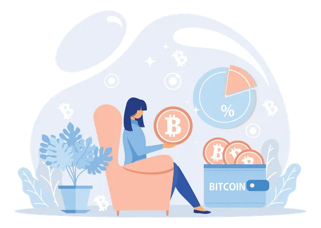 Mulher comprando bitcoin  Ilustração