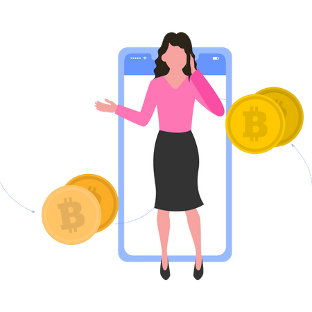 Mulher comprando bitcoins  Illustration