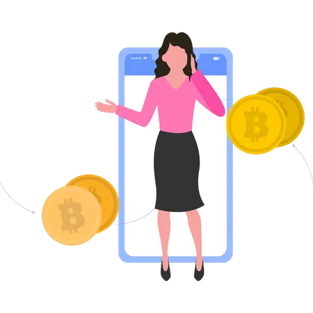 Mulher comprando bitcoins  Illustration