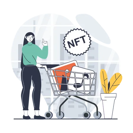 Mulher comprando NFT  Ilustração