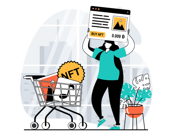 Mulher comprando token NFT  Ilustração