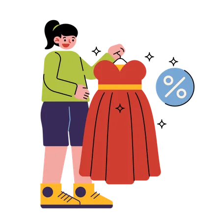 Mulher comprando produtos de moda em alta  Ilustração