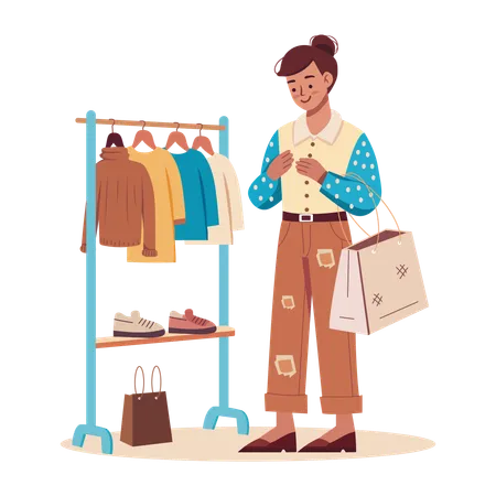 Mulher comprando roupas na loja  Illustration