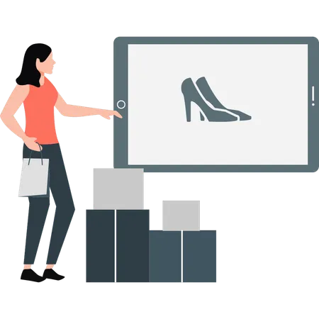 Mulher comprando sapatos online  Illustration