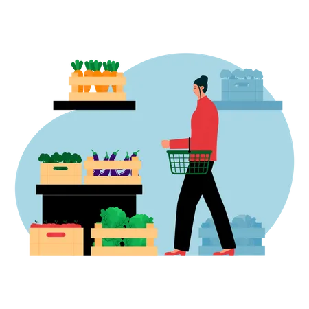 Mulher comprando legumes no supermercado  Ilustração