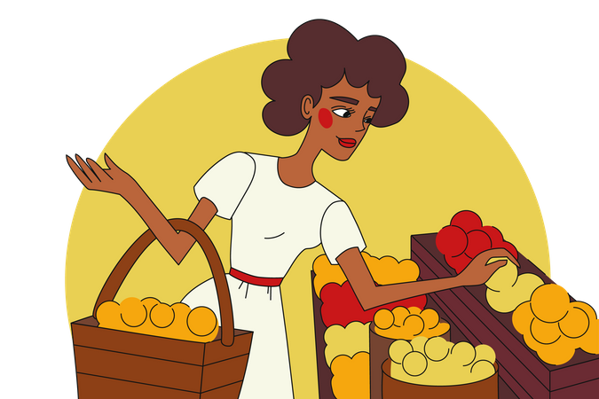 Mulher comprando vegetais  Ilustração