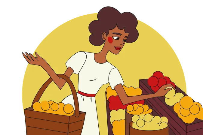 Mulher comprando vegetais  Ilustração