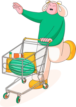Mulher fazendo compras com cesta  Ilustração