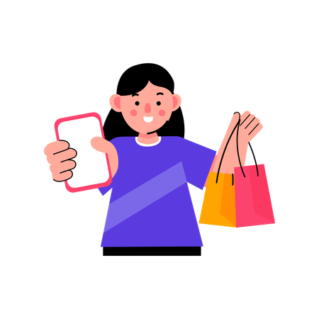 Mulher de compras online  Ilustração