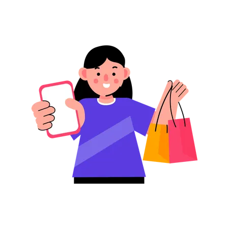 Mulher de compras online  Ilustração