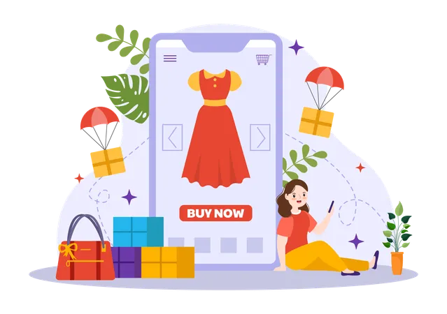 Mulher fazendo compras on-line  Ilustração