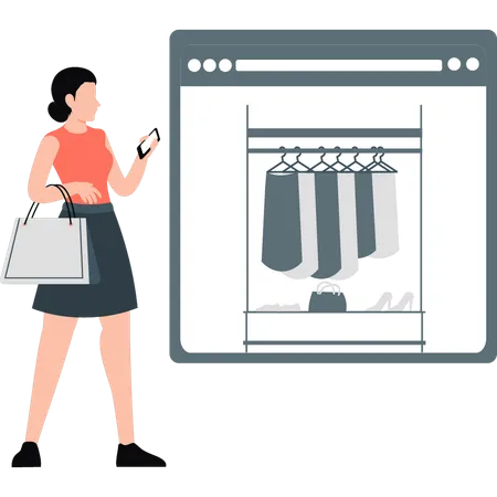 Mulher fazendo compras on-line  Ilustração