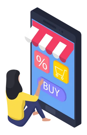 Mulher fazendo compras on-line  Ilustração