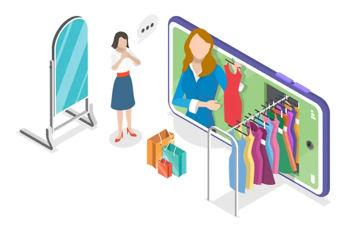 Mulher fazendo compras on-line  Ilustração