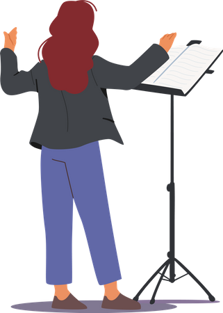 Mulher conduzindo apresentação de música  Ilustração