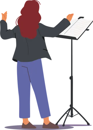 Mulher conduzindo apresentação de música  Ilustração