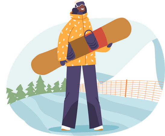 Mulher confiante segurando snowboard  Ilustração
