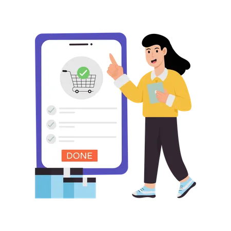 Mulher confirma seu pedido online  Ilustração