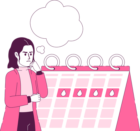 Mulher confusa com a menstruação  Ilustração