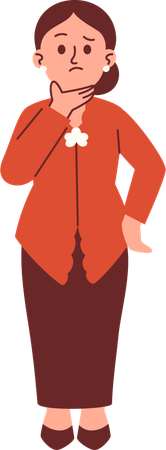 Mulher confusa em traje Kebaya  Ilustração