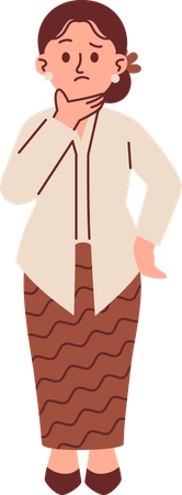 Mulher confusa em traje Kebaya  Ilustração
