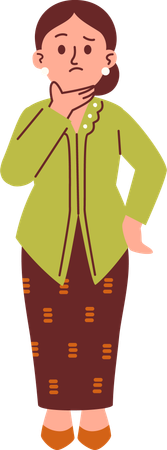 Mulher confusa em traje Kebaya  Ilustração