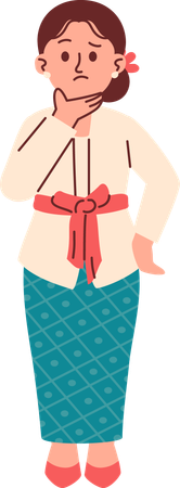 Mulher confusa em traje Kebaya  Ilustração
