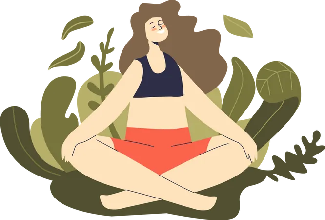 Mulher consciente meditando, prática de treinamento de ioga  Ilustração