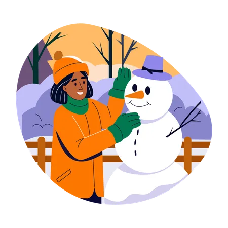 Mulher construindo boneco de neve  Illustration