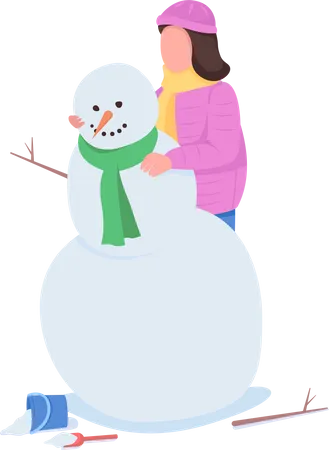 Mulher construindo boneco de neve  Ilustração