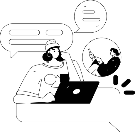 Mulher conversa on-line através das redes sociais  Ilustração