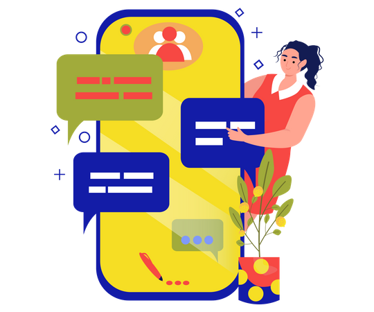 Mulher conversando no aplicativo de mídia social  Ilustração